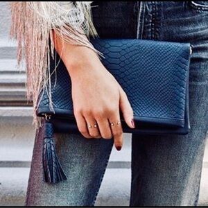 Gigi New York blue snake skin shoulder purse